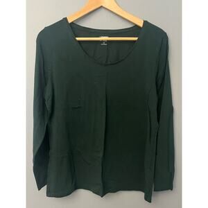 Lands' End Women's Long Sleeve Scoop Neck Top - Dark Green